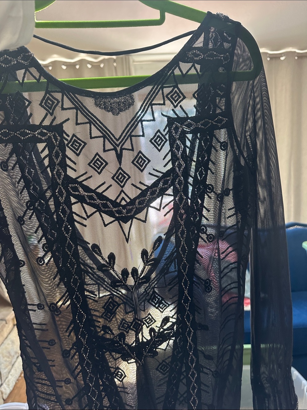 Free People Black Sheer Embroidered Beaded blouse. - Picture 3 of 4